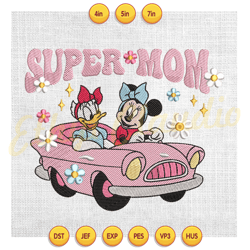super mom minnie mouse and daisy duck on the car embroidery , embroidery design, digital embroidery file