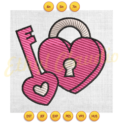 valentine day pink key and lock embroidery ,digital embroidery, embroidery file