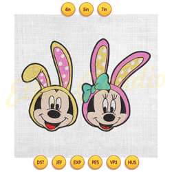 easter bunny mickey minnie mouse happy face embroidery ,digital embroidery, embroidery