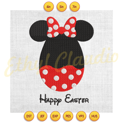 minnie mouse egg happy easter bunny ears embroidery ,digital embroidery, embroidery file