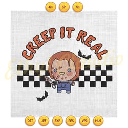 creep it real chibi chucky doll horror halloween embroidery ,digital embroidery, embroidery file