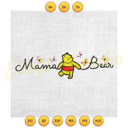 mama bear winnie the pooh butterfly embroidery ,digital embroidery, embroidery file