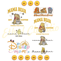 mama bear winnie the pooh mother day bundle embroidery ,digital embroidery, embroidery file