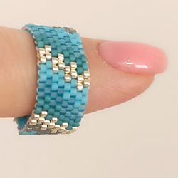 Mosaic ring peyote ring. Miyuki ring.Miyuki bead pattern, even peyote ring, light peyote ring, peyote mermaid ring.