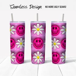 Pink 3D Puff Smiley face Tumbler Wrap Design (Digital File)