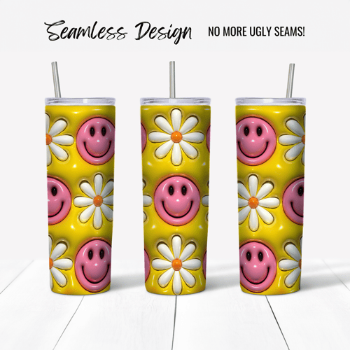 Yellow 3D Puff Smiley Face Tumbler Wrap Design (Digital File)
