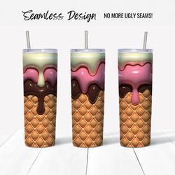 Ice Cream 3 - 3D Puff Tumbler Wrap Design (Digital File)