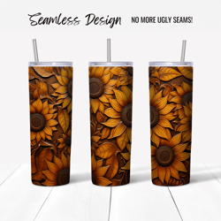 3D Sunflower Tooled Leather Tumbler Wrap Design (Digital File)