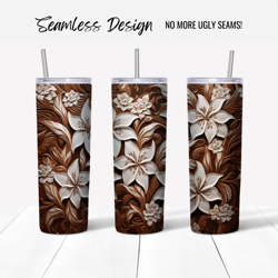 3D Lily Flowers Tooled Leather Tumbler Wrap Design (Digital File)