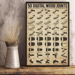 Carpenter Poster, Carpenter 50 Digital Wood Joints Vertical Poster, Gift For Him, Poster Decor, Poster Gift For Home