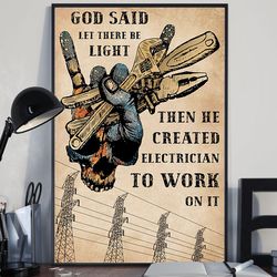 electrician let there be light vertical poster, gift for him, poster decor, poster gift for home, electrician gift