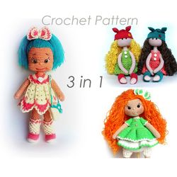Princess dolls Crochet pattern 3 in 1 - Amigurumi dolls PDF - Digital Patter Tutorial PDF