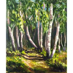 Forest Painting Original Oil Art Birch Grove Landscape Trees Wall Art 8"x10" by ArtShklyar