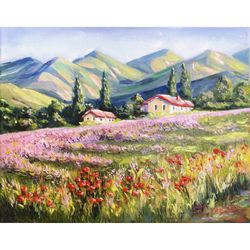 Lavender Farm Oil Painting Landscape Provence Original Art Lavender Painting Floral Wall Art Lavender Field 8"x10"