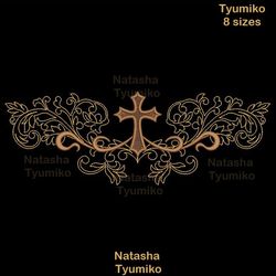 cross & floral curs embroidery design, religious cross embroidery pattern, religio cross machine embroidery, 8 sizes