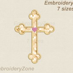 Cross with heart applique embroidery design, religious cross embroidery pattern applique cross machine embroidery, relig