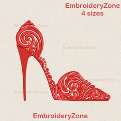 high heel shoe machine embroidery design, women's shoes designs, woman shoes embroidery pattern 4 sizes