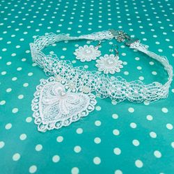 Lace choker with earrings. Set of jewelry.