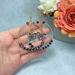 Earrings with butterflies. Handmade jewelry. Individual design.