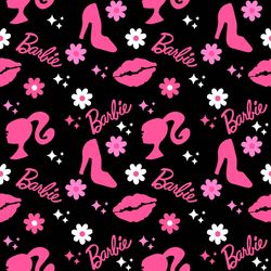 Barbie Black-Pink Shoe-Flower Cotton Fabric, 58in Width, BTY