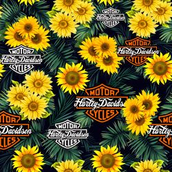 Harley Davidson Scattered Sunflower & Logo's, Cotton Weight Fabric, 58in Width, BTHY