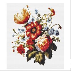 Vintage Flowers Cross Stitch Pattern - Retro Floral Design