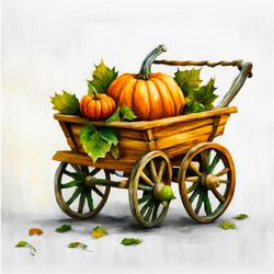 Pumpkin in a Cart Cross Stitch Pattern - Whimsical Fall Embroidery Design
