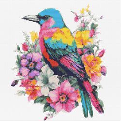 Bird in Flowers Cross Stitch Pattern - Digital Download