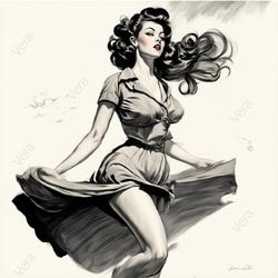 Digital Art: Girl in the Wind, Wall Decor, Poster Artwork. Interior Painting