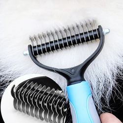 Deshedding Brush 2 Sided Dematting Dog Comb Cat Brush Rake Puppy Grooming Tools