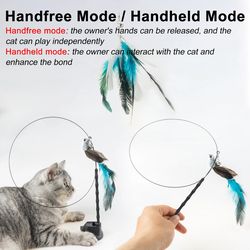Handfree Bird Feather Cat Wand with Bell Powerful Suction Cup Interactive Toys for Cats Kitten Hunting Exercise
