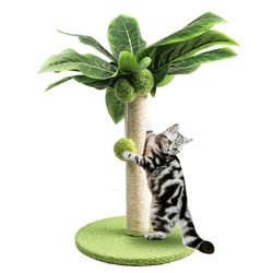 Cute Green Leaves Cat Scratcher - Sisal Rope, Indoor Cat Tree Post for Kittens, Pet Product.