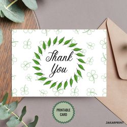 Green Leaf Wreath Thank You Card - DIGITAL Download - Printable Thank You Greeting Card - Digital Thank You Card