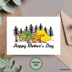 Printable Happy Mother's Day Card - Camping in the Woods themed Mother's Day Card - Mother's Day Greeting Card