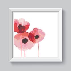 red poppies cross stitch pattern modern cross stitch still life xstitch chart watercolor wild flower cross stitch abstra