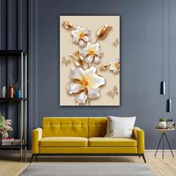 3d looking pearl butterfly flower modern decorative roll up canvas, stretched canvas art, framed wall art painting