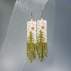 Trees-Patterned Japanese Bead and sterling Silver Earrings: A Fusion of Elegance and Nature