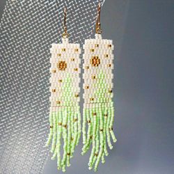 Trees-Patterned light green Japanese Bead and sterling Silver Earrings: A Fusion of Elegance and Nature