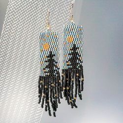 Trees-Patterned grey sky at night Japanese Bead and sterling Silver Earrings: A Fusion of Elegance and Nature