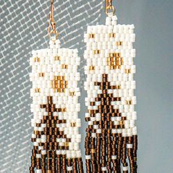 Trees-Patterned brown pine Japanese Bead and sterling Silver Earrings A Fusion of Elegance and Nature
