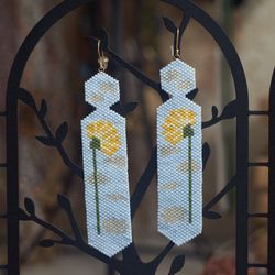 picture of dandelion in the clouds japanese bead and sterling silver earrings a fusion of elegance and nature