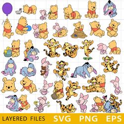 winnie the pooh bundle svg, baby pooh svg, pooh svg, piglet svg, tigger svg, eeyore svg, winnie the pooh birthday