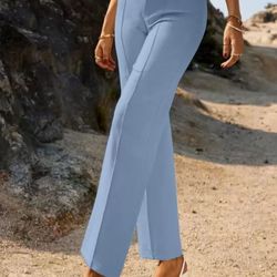 Women Regular Fit Light Blue Cotton Blend Trousers
