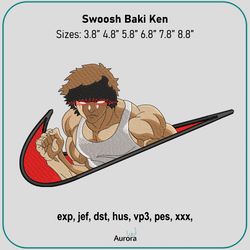 swoosh baki ken embroidery design, baki ken embroidery designs, embroidery designs, machine embroidery design file