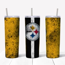 Pittsburgh Steelers Grunge Tumbler wrap, Sport tumbler, Straight Design 20oz Skinny Tumbler, PNG File Download