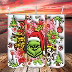 Grinch Christmas Tumbler Png, 3D Grinch Tumbler Png, Grinch Tumbler Png, Design 20oz Tumbler PNG, Instant download-1