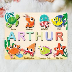 Personalized Name Puzzle Animals For Kid, 8 Animal Puzzle Toys, Nursery Kid Toys, Wooden Montessori Learning Toys