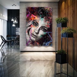 abstract wall art, graffiti canvas art, woman canvas wall art decor, roll up canvas, stretched canvas art