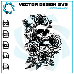 skull with rose svg, skull and roses svg, skull svg, skull and roses clipart, skull vector, skull cricut, skull cut file