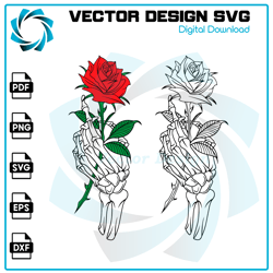 skeleton hand rose svg, hands death svg, skull rose svg, flower tattoo svg, skull svg, skeleton holding rose svg, skelet